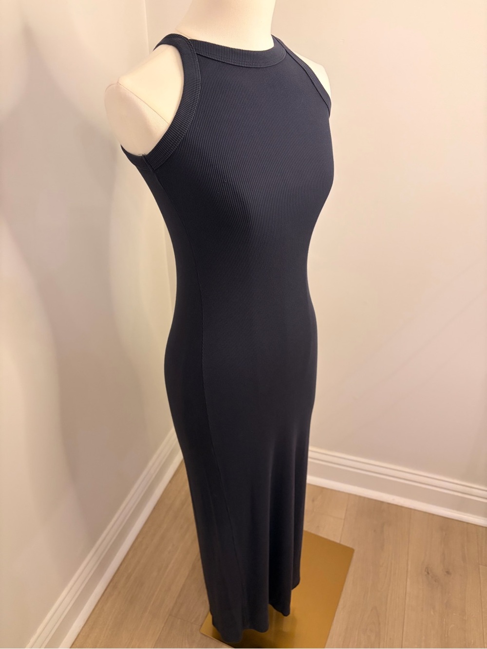 LNA Ribbed Skinny Racer Maxi Dress In Navy Size XS - Picture 3 of 10